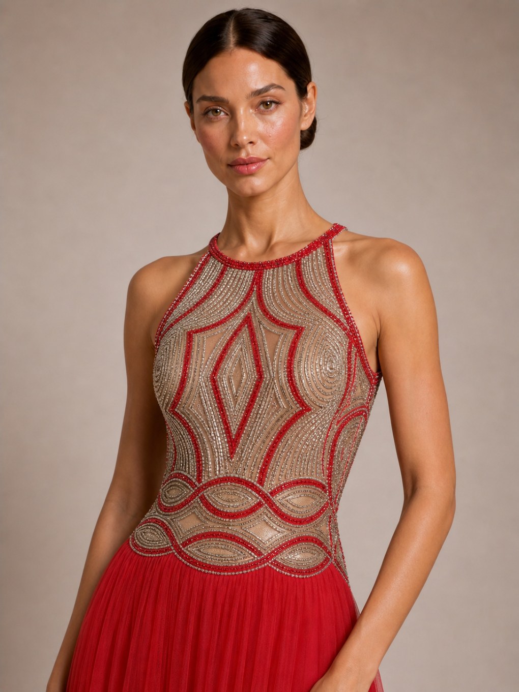 Красное платье с корсетом Swarovski миниатюра 3